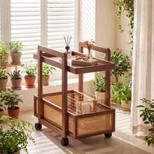 1PC Rattan Mobile Cart, Living Room Storage Cart, Can Store Books, Miscellaneous Items, Snacks, Sofa Side Shelf, Movable Dining Cart, Bedroom Storage Cart, Living Room Corner Storage, Floor Standing Mobile Shelf. - Multicolor - View 4