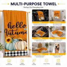 2pcs Orange Autumn Pumpkin Print Kitchen Towels, Rustic Farmhouse Style Rectangular Absorbent Hand Towels, Hello Autumn Lettering, Sunflower And Black & White Plaid Design, Suitable For Thanksgiving Kitchen Decor 4/6/8pcs Set - Multicolor - View 7