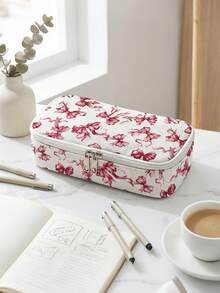 1pc, Bow Pattern Print Large Capacity Teenager Pencil Case, Compartment Pencil Bag, School Large Capacity Storage Bag, Storage Box, Suitable For Girls And Boys Students, Back To School Gift, Holiday Gift - Multicolor - View 13