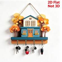 Paper-Cut Style Autumn Maple Villa Wooden Key Hanger, Wall Mount Key Hook For Modern Household Entrance Decoration - Multicolor - View 1