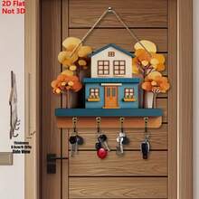 Paper-Cut Style Autumn Maple Villa Wooden Key Hanger, Wall Mount Key Hook For Modern Household Entrance Decoration - Multicolor - View 5