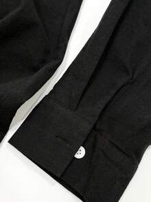 WAIT HIM 100% Cotton Men's Casual Solid Color Henley Collar Long Sleeve Shirt - Black - View 4