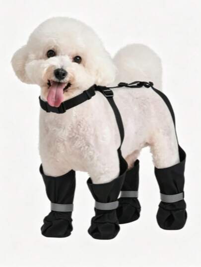 Reflective Adjustable Dog Harness Boots, Waterproof Anti-Slip Anti-Fall, Prevent Dirt And Debris, Protect Paws, Suitable For All Dog Sizes, Ideal Outdoor Walking Shoes, All Season Wear