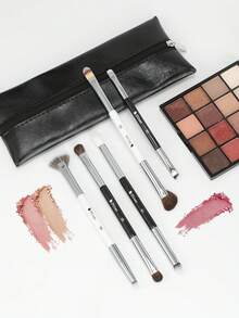 DUcare 5 Pcs Dual-Ended Eye Shadow Makeup Brush Set With Travel Makeup Bag, Essential Eye Brushes For Precision, Blending, Crease & Highlight - Black and White - View 2