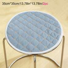 Home Round Stool Cover, Quilted Thickened Diamond Pattern Small Dining Table Seat Cushion, Round Seat Pad, Makeup Chair Cushion With Elastic Band For All Seasons - Dusty Blue - View 9