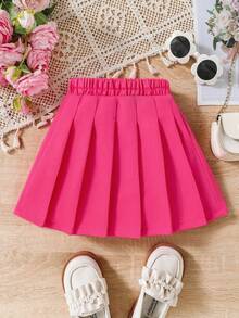 Tween Girls' Casual Solid Color Pleated Mini Skirt, Spring/Summer - Hot Pink - View 2
