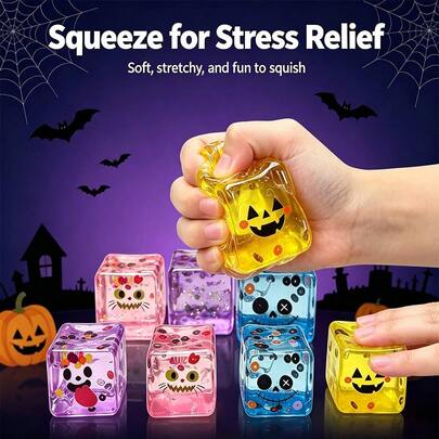 1 pieza Juguete de apretar cubo transparente de Halloween, juguete de apretar creativo de alto valor para aliviar el estrés, juguete de descompresión sensorial, regalo de broma divertido, juguete para aliviar el estrés y la ansiedad, juguete de broma, regalo perfecto para vacaciones, cumpleaños, Navidad y fiestas. Suministros para dormitorios, regreso a la escuela, artículos esenciales para dormitorios, broma de compañeros de clase (color aleatorio)
