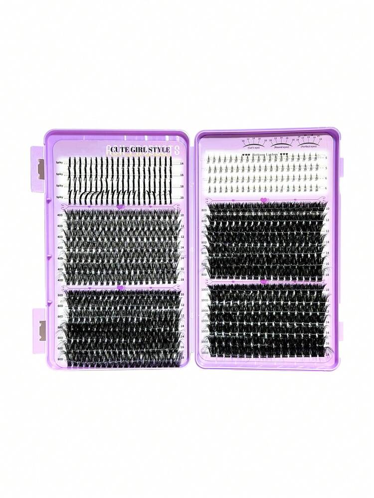 MENGJIESHANGPIN 678片 Spikes+300+40D+600+800+100D 混合裝假睫毛套組 10-18mm 單簇濃密款 逼真捲翹 附膠水、鑷子、卸除液工具組 - 黑色 - 查看 7