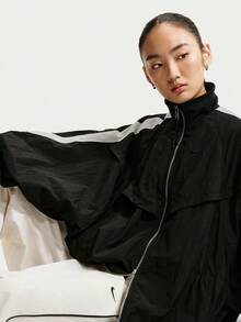 Nike Women's Embroidered Colorblock Zip-Up Long Sleeve Sports Jacket Street Fashion - Black - View 5