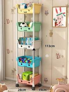 1pc Small Push Cart Style Macaron Storage Rack, Durable Household Bedroom Floor Standing Multi-Tier Shelf, Children's Plastic Macaron Multi-Layer Storage Rack With Wheels, Movable Storage Rack, Cartoon Storage Rack - Multicolor - View 11
