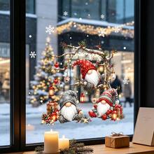 1pc Christmas Dwarf Window Static Stickers. Xmas Gnome Gift Box Candy Cane Merry Christmas Script, Transparent Double View Films For New Year Window Refrigerator Kitchen Tile Holiday Home Decor. - Multicolor - View 5