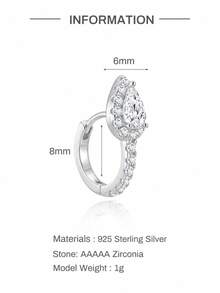 1Pc S925 Sterling Silver Water Drop CZ Nose Rings Hypoallergenic Nostril Septum Cartilage Body Piercing Jewelry For Women Men Daily Wear & Gifts - Silver - View 7