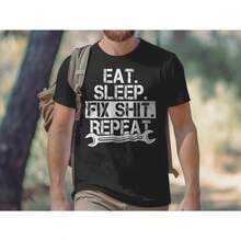 Funny Mechanic Shirt, Eat Sleep Fix  Repeat Shirt, Auto Repair Tee - 黑色 - 查看 1