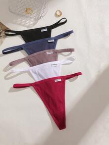 5件組女款多色垂直條紋細腰帶低腰性感丁字褲 - 彩色 - 查看 5