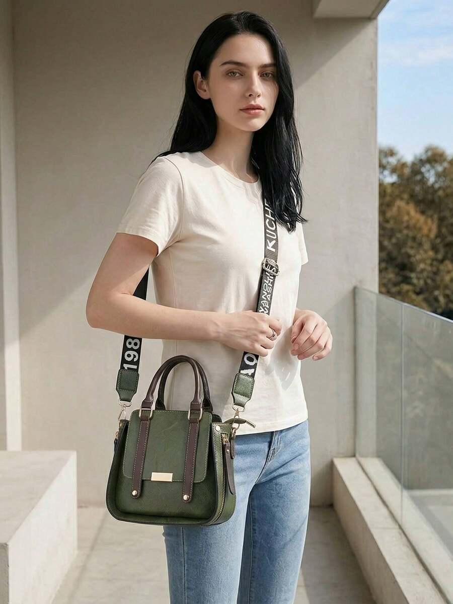 Women Fashion Handbags Top Handle Shoulder Bag Wallet Classic Vintage PU Leather Shoulder Bag Casual Crossbody Bags For Valentine's Day Use - 軍綠色 - 查看 1