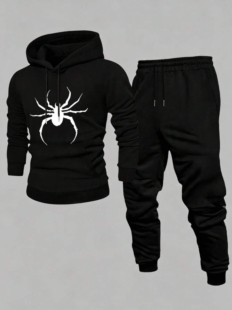 Men Hoodie Co-Ords - Black - View 1