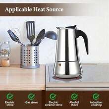Stovetop Espresso Mocha Stainless Steel Greca Coffee Maker Classic Cafe Makers Suitable For Induction Cookers Ceramic Stoves Tummy - Silver - View 4