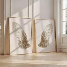 1/2pcs Framed/Unframed Minimalist Angel Wings Neutral Color Canvas Poster, Spiritual Wings Wall Art Decor For Dorm, Hallway, Living Room Modern Home Decoration - A - View 4