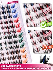 MEM 96 Pieces Of 4-Color Mixed Color Single Cluster False Eyelashes, D-Roll Colorful DIY Eyelash Clusters, With Glue, Glue Remover And Tweezers, Rainbow Color 1 Piece False Eyelashes, 1 Piece False Eyelashes, False Eyelashes, Halloween - Black - View 6