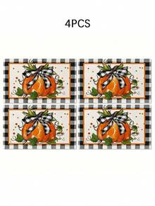 4pcs,6pcs,Autumn Harvest Pumpkin Thanksgiving Table Placemats,Rectangular Tablecloth,Washable,Suitable For Family Dinner,Coffee Table,Durable Kitchen And Dining Room Decor,Table Decoration Party And Scene Decoration,Home Decor - Multicolor - View 10