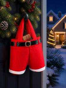 1/2pcs Christmas Candy Bag Santa Claus Pants Gift And Snack Bag With Handle Portable Candy Gift Basket Wedding Gift Packaging - Multicolor - View 9