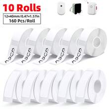 10 Rolls Mini Self-Adhesive Label Stickers, 12*40 Mm Waterproof & Oil-Proof, Suitable For Business Office Home Supplies Classification, Name DIY Price Seal Tape, Compatible With M10/P11/P15/D30 Handheld Label Makers - 10Rolls-12x40mm White - View 1