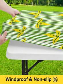 3 PiecesPicnic Tablecloth Set With Bench Cover, Elastic Edge Design, Line & Floral Pattern, Fresh Style, Washable Rectangular Tablecloth, Suitable For Weddings, Camping, Picnics, Garden Parties And More, Practical Essential - A - View 6