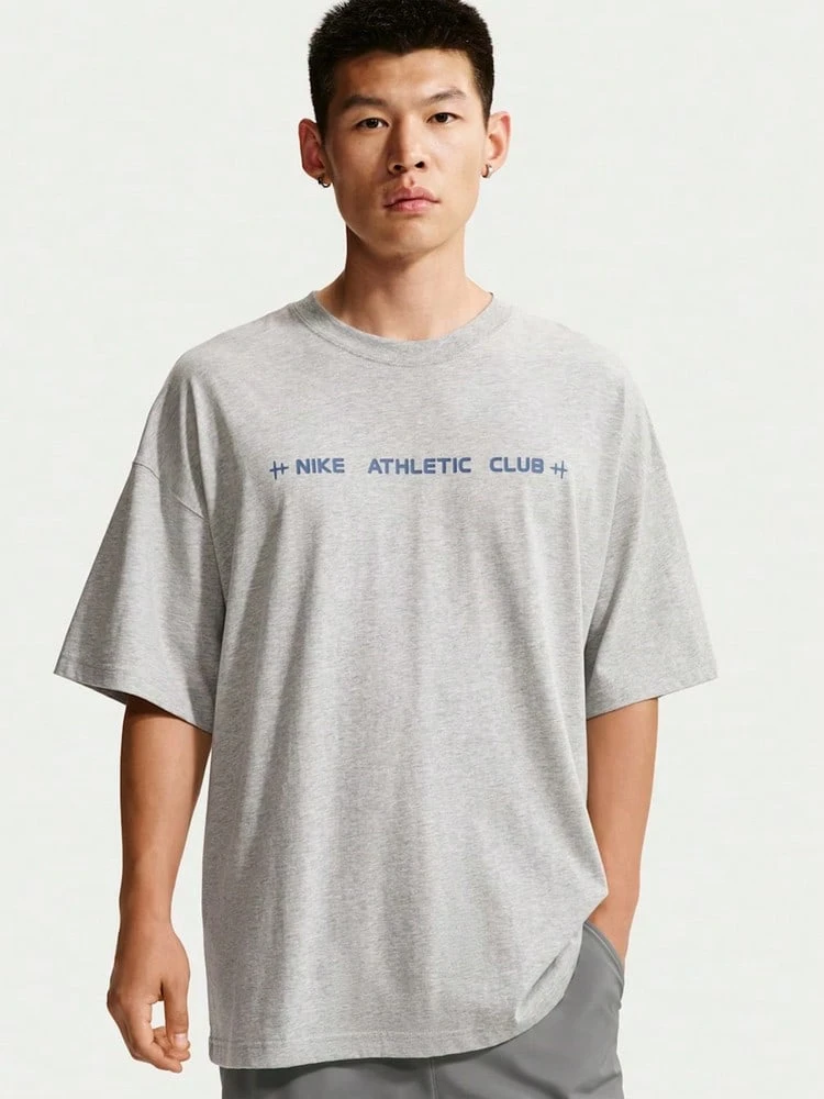 Nike Men's AS M NK TEE OS NAC Short Sleeve Knit Collarless T-Shirt TIM6140-077 - Light Grey - View 1