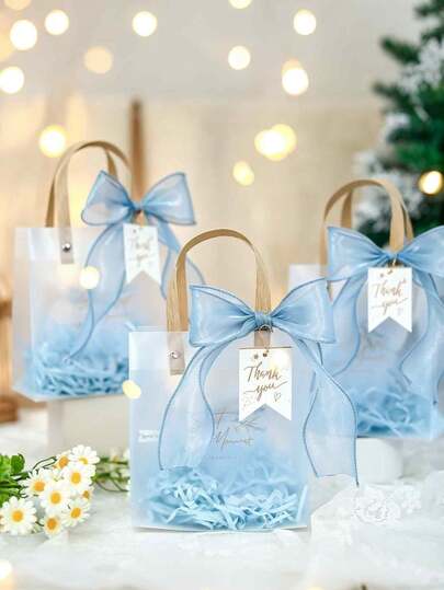 1/5/10pcs Multicolor Reusable PVC Gift Bags, Includes Ribbon, Raffia Rope And Greeting Card, Suitable For Wedding, Birthday, Baptism, Party, Perfect For Wedding/Bridal Shower/Mother's Day/Gift Giving