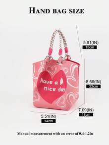 Geometric Pattern Multicolor Knot Large Capacity Bucket Bag, Handheld Tote Bag, Elegant Travel Multi-Functional Handbag - Pink - View 3