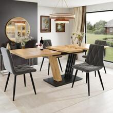 Dining Set (5-Piece), Extendable Table, Table 120(160) X 80 X 76 Cm (Incl. 4 Chairs), Suitable For 4-6 People, Chairs In Velvety Gray - 灰色 - 查看 1