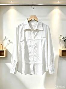 Women's Viscose Linen Shirt With Long Sleeves - White - View 3