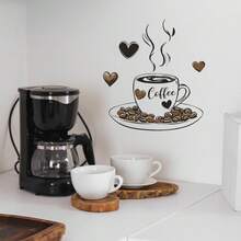 1pc Coffee And Coffee Beans Sketch Wall Sticker, Vinyl Removable Wall Decal For Room Decor, Home Background Decoration, Birthday Graduation Gift - Multicolor - View 3