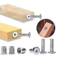 102pcs Threaded Inserts For Steel-Made, Screw In Nut Fastener Connector, Steel Hex Drive Nut Maintenance And Fastening For Household Office Furniture (Silver, Combination Of M6*15mm Nut And M6*25mm Bolt), Two Free Allen Wrenches. - A - View 9