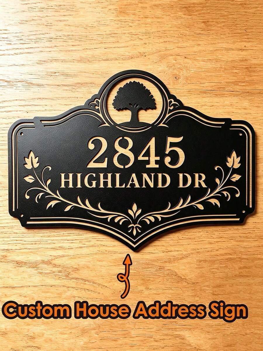 4 Sizes Available! Personalized Metal Door Number Plate, Modern Laser Cut House Number Sign - Black - View 1
