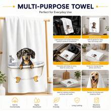 2pcs White Dachshund Pattern Bathroom Towels, Fun Cartoon Style Soft Fabric Rectangular Bathtub Toilet Dog Print Absorbent Hand Towels, Suitable For Bathroom, Washroom, Guest Bathroom, Housewarming Celebration, Daily Home Use, 4/6/8pcs Combination Pack - Multicolor - View 7