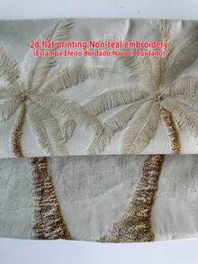 1pc Tropical Palm Tree Print Decorative Pillowcase (2D Printed Pattern, Not Embroidered), Modern White With Gold Accents, Suitable For Living Room, Bedroom, Patio Decor, Palm Tree Theme Decoration, Bedroom Accent, Modern Style, Textured Fabric, School Bedding, Breathable Polyester Fabric, Zipper Closure, Machine Washable, 45x45 Cm - Beige - View 2