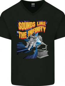 Gramophone Astronaut Music DJ Men's V-Neck Cotton T-Shirt- - 款式 - 查看 1