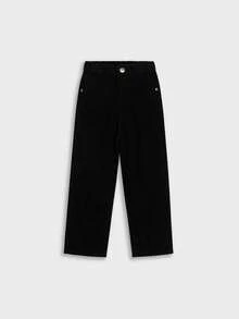 2-8years Young Boy Beige Color Simple And Street Wide Leg Jeans, Versatile Adjustable Elastic Waist, Loose Fit, Wide Leg Denim Pants, Suitable For All Seasons - Black - View 10