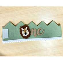 1/3pcs Jungle Lion 1st Birthday Crown Hat - Cute Bear Pattern Felt Animal Hat, For First Birthday Party And Babyshower Decorations - A - View 6