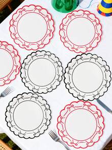 10/20/50pcs Bow Pattern Disposable Party Plates, Scalloped Edge Black Red Paper Cake Plates Dessert Plates With Ribbon Design, Party Tableware Supplies For Birthday, Wedding, Bridal Shower, Baby Shower, Anniversary, Holiday Celebration - View 5