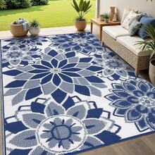 Outdoor Rug For Patio 5x8 Ft Reversible Plastic Straw Patio Camping Rug, Floral Waterproof RV Mat For Camper Indoor Outdoor Carpet For Deck Porch Picnic Beach Balcony Backyard, 6x9, 8x10, 9x12 - Floral - View 1