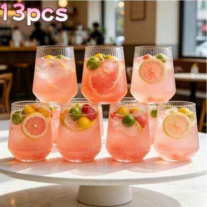 Set Of 9/6/2 Elegant 14oz Wine Glasses - Durable, Reusable, Shatterproof, Suitable For BBQ, Picnic, Bar Party And Indoor Gathering, With Vertical Grooves On The Body For Enhanced Strength, Ideal Wine Gift, Bar Essential, And Best Choice For Christmas, Reusable.