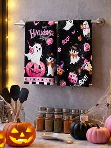 2/4/48pcs Halloween Theme Kitchen Dish Towels, Funny Ghost Pumpkin Pattern, Dish Cleaning Hand Towels, Holiday Decor Cloth, Housework Cleaning Multi-Use Towels, Fun Holiday Style Cleaning Cloth, Multi-Purpose, High Absorbency Kitchen Towels - Multicolor - View 6