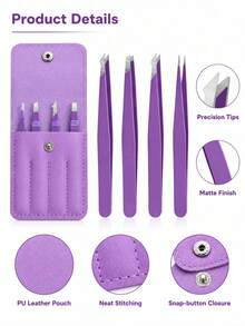 Set Pinset Warna-warni 4 Buah/1 Buah, Pinset Alis 4 Buah, Set Alat Perawatan dan Pencabutan Rambut Alis Portabel Presisi Tinggi, Set Pinset Alis 4 Buah, Alat Rias Alis, Tersedia Tiga Warna Ungu, Merah Muda, dan Hitam (1 Buah/4 Buah) - MultiWarna - View 2