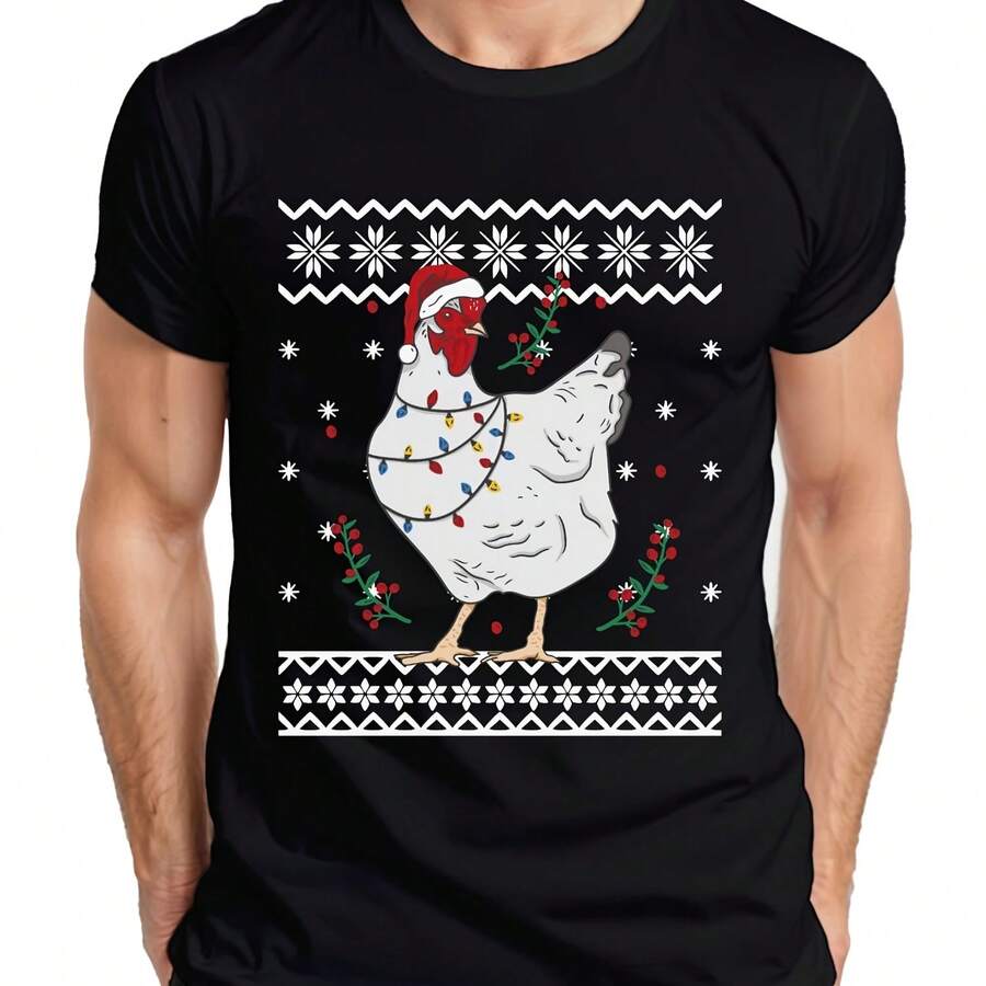 Chicken Santa Hat Chicken - Ugly Christmas Sweater Xmas Mens T- - Style - View 1