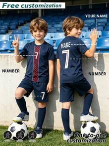 2pcs/Set Boys Soccer Uniform, Personalized Name/Number Customization, Club Hot-Selling Football Jersey, Sports Player Style, Short Sleeve & Shorts Set, Suitable & Girls, Sports, Cycling, Outdoor Running, Football, Star Style, Retro - Royal Blue - View 5
