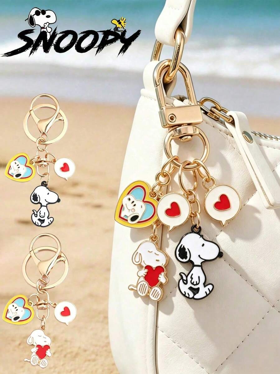 SNOOPY 2入創意可愛卡通金屬鑰匙圈 個性化卡通周邊 情侶背包裝飾吊飾