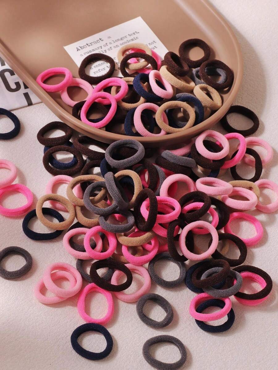 50/100/200pcs/Set Small Women's Ponytail Rubber Band Hair Ties Black Pink Brown High Elasticity Hair Ropes - Multicolor - View 1