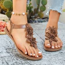 Women's Flat Sandals, Bohemian Floral Decor, Comfortable Flat Sole, Suitable For Summer Beach Vacation - Brown - View 4